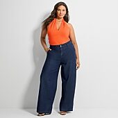 Ashley Graham Womens Plus Denim Trouser