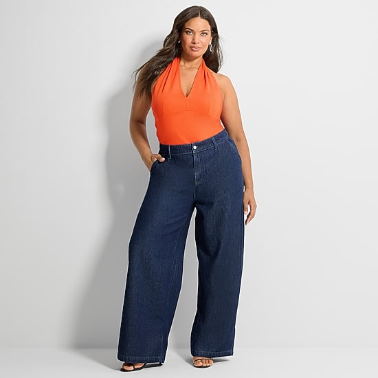 Ashley Graham Womens Plus Denim Trouser