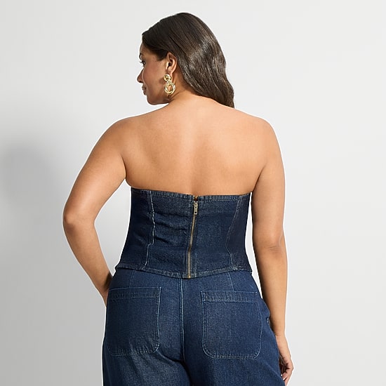 Ashley Graham Women's Plus Strapless Denim Top