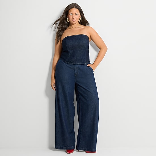 Ashley Graham Women's Plus Strapless Denim Top