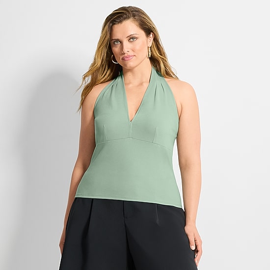 Ashley Graham Womens Plus Halter Top