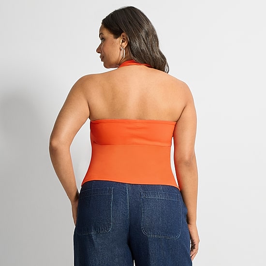 Ashley Graham Womens Plus Halter Neck Sleeveless Blouse