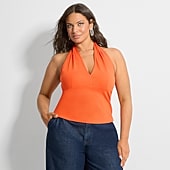 Ashley Graham Womens Plus Halter Neck Sleeveless Blouse