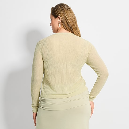Ashley Graham Women's Sheer Broken Rib Button Front Cardigan