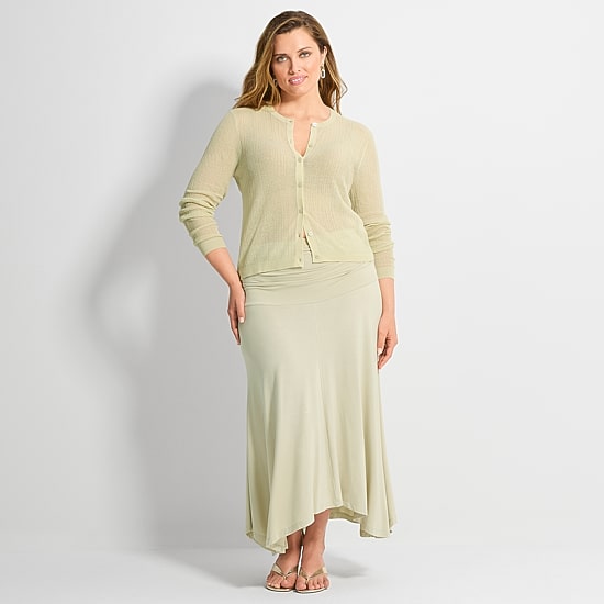 Ashley Graham Women's Sheer Broken Rib Button Front Cardigan