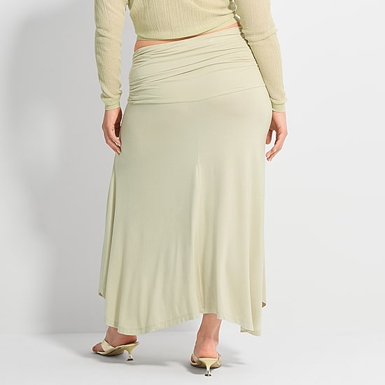 Ashley Graham Fold Over Waistband Womens Plus Maxi Skirt