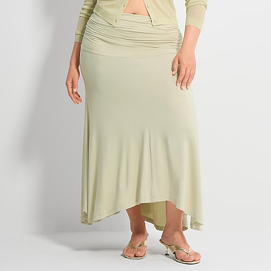Ashley Graham Fold Over Waistband Womens Plus Maxi Skirt