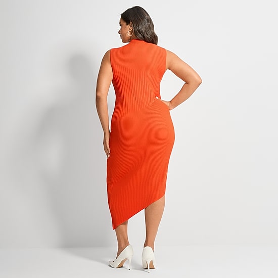 Ashley Graham Womens Plus Sleeveless High-Low Sweater Dress