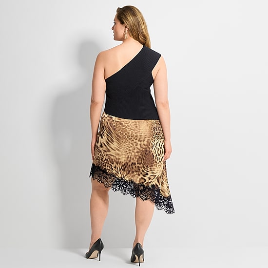 Ashley Graham Plus Women's Asymmetrical Engineered Rib Top