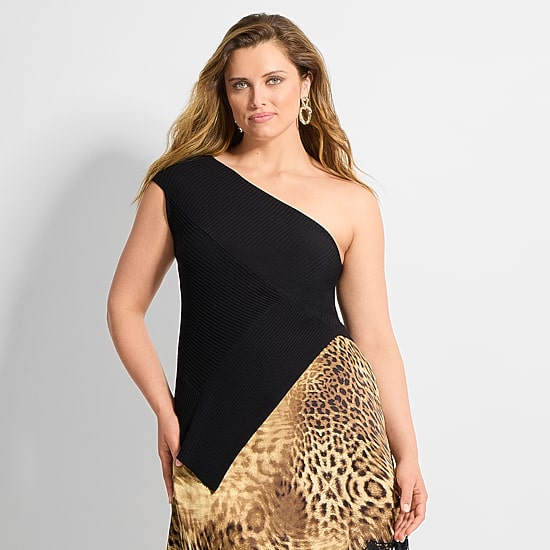 Ashley Graham Plus Women's Asymmetrical Engineered Rib Top