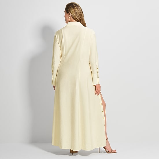 Ashley Graham Womens Plus Long Sleeve Button Front Maxi Shirt Dress