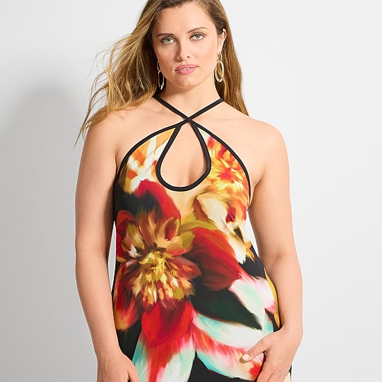 Ashley Graham Womens Keyhole Maxi Dress