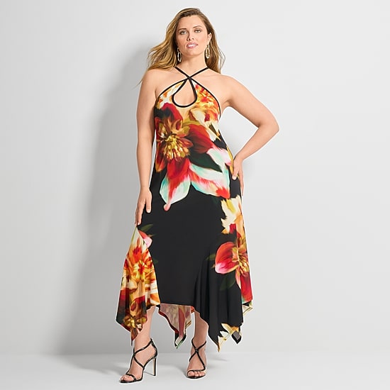 Ashley Graham Womens Keyhole Maxi Dress