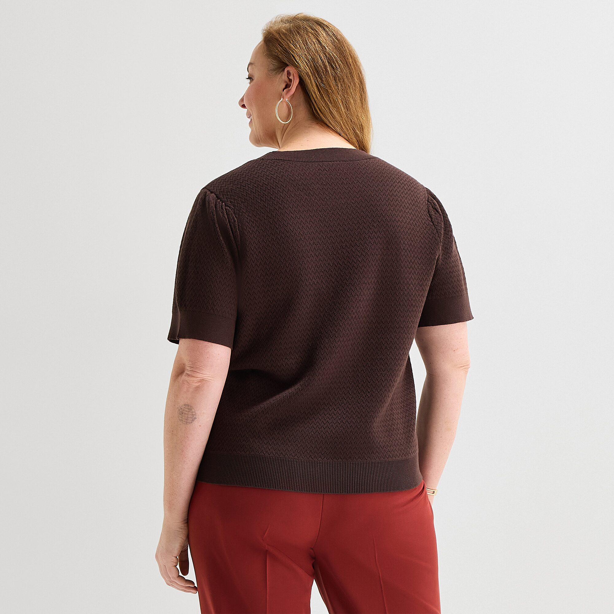 Liz Claiborne Plus Womens Crew Neck Short Sleeve Pullover Sweater