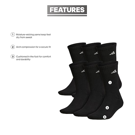 adidas Cushioned Mens 6 Pair Big and Tall Crew Socks
