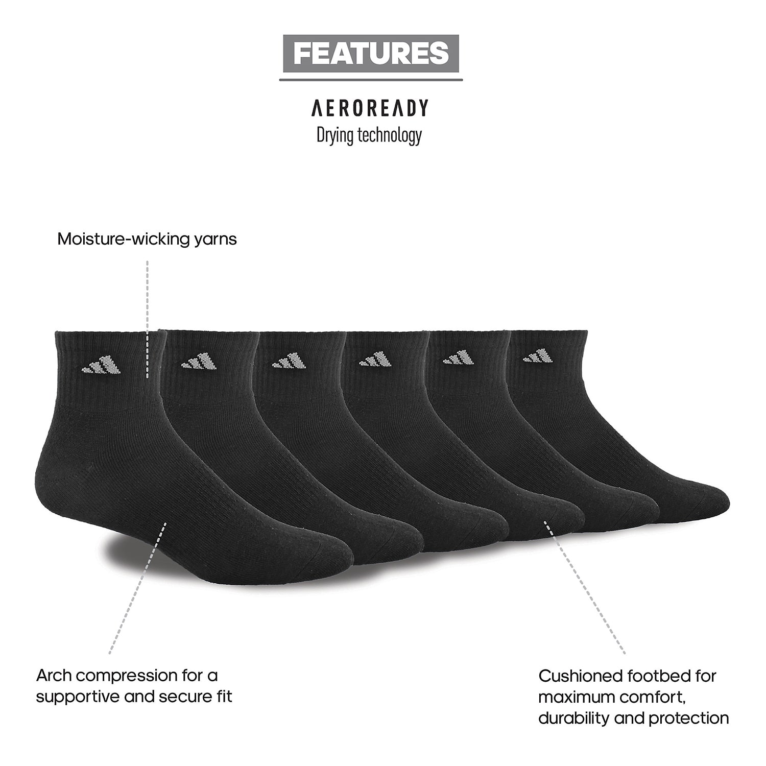 adidas Mens Multi-Pack 6 Pair Big and Tall Quarter Ankle Socks
