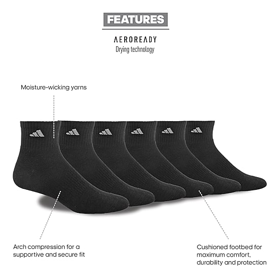 adidas Mens Multi-Pack 6 Pair Big and Tall Quarter Ankle Socks