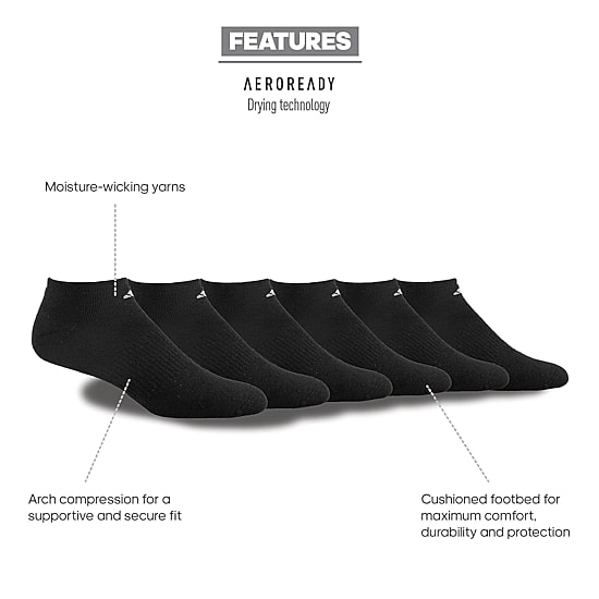 adidas Mens 6 Pair No Show Socks