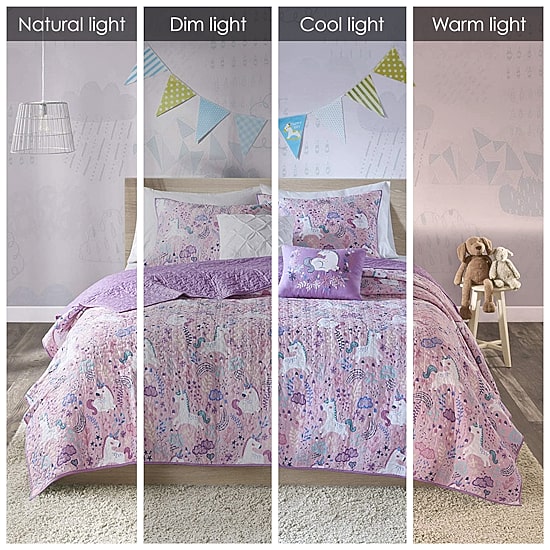 Intelligent Design Ella Unicorn Reversible 100% Cotton Quilt Set With Throw Pillows