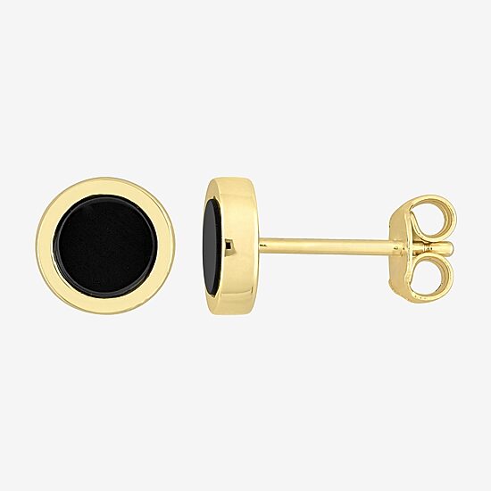 Genuine Black Onyx 18K Gold Over Silver 7.3mm Stud Earrings