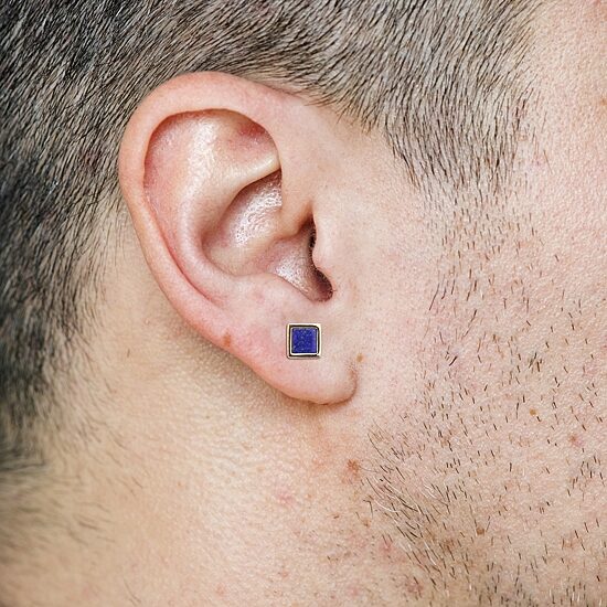Genuine Blue Lapis 18K Gold Over Silver 7.5mm Stud Earrings
