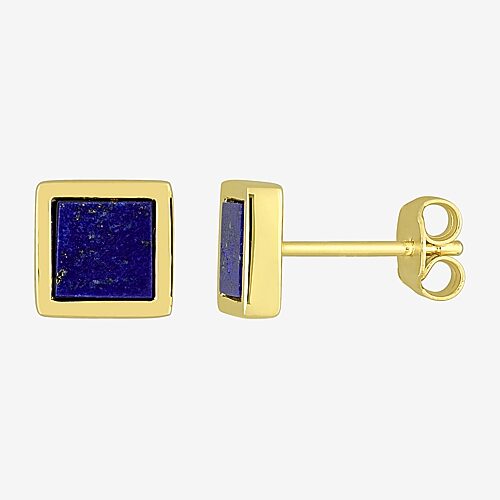 Genuine Blue Lapis 18K Gold Over Silver 7.5mm Stud Earrings, One Size