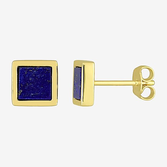 Genuine Blue Lapis 18K Gold Over Silver 7.5mm Stud Earrings