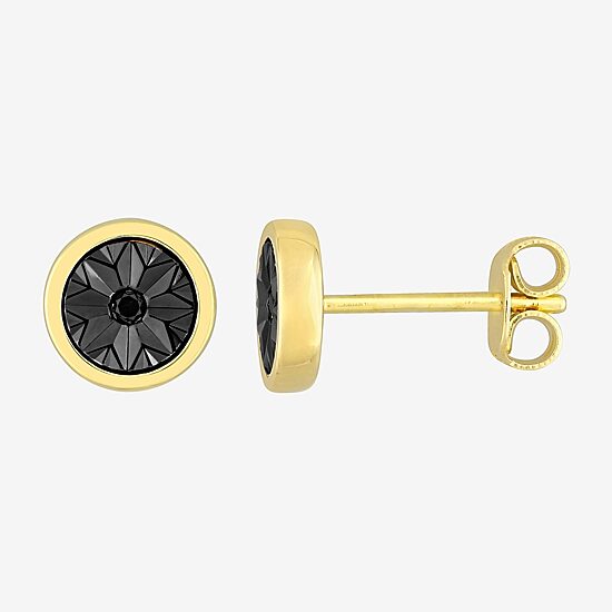 Diamond Accent Natural Black Diamond 18K Gold Over Silver 7.3mm Stud Earrings