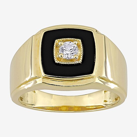 Mens Genuine Black Onyx 18K Gold Over Silver Fashion Ring