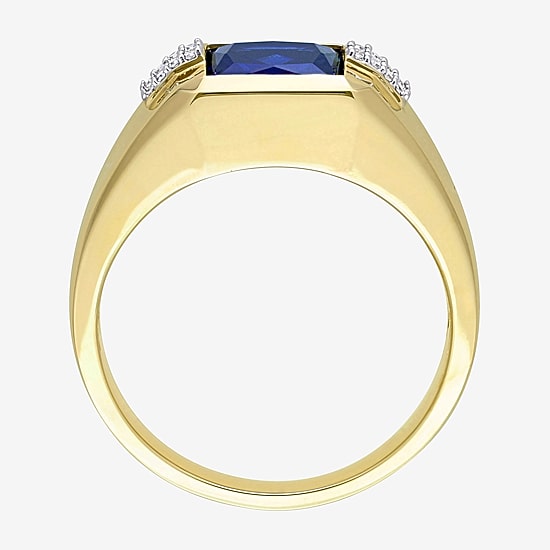 Mens Diamond Accent Lab Created Blue Sapphire 10K Gold Fashion Ring
