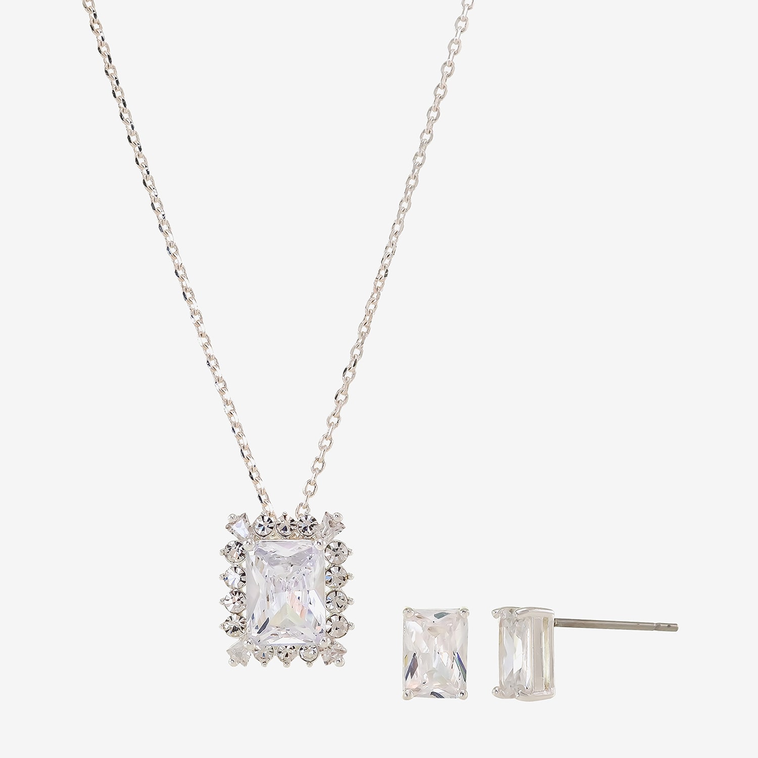 Sparkle Allure Halo Womens Cubic Zirconia Pure Silver Over Brass Square 2-pc. Jewelry Set