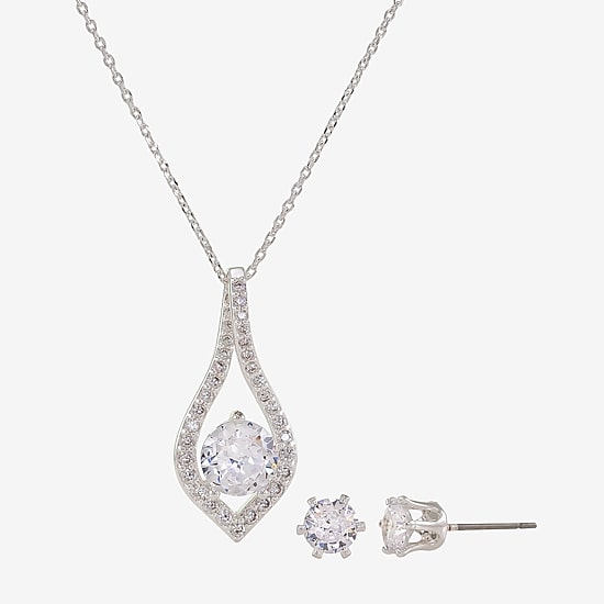 Sparkle Allure Womens Cubic Zirconia Pure Silver Over Brass Round 2-pc. Jewelry Set
