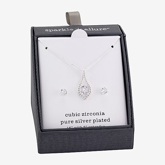 Sparkle Allure Womens Cubic Zirconia Pure Silver Over Brass Round 2-pc. Jewelry Set