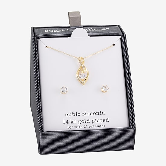 Sparkle Allure Womens Cubic Zirconia 14K Gold Over Brass Round 2-pc. Jewelry Set