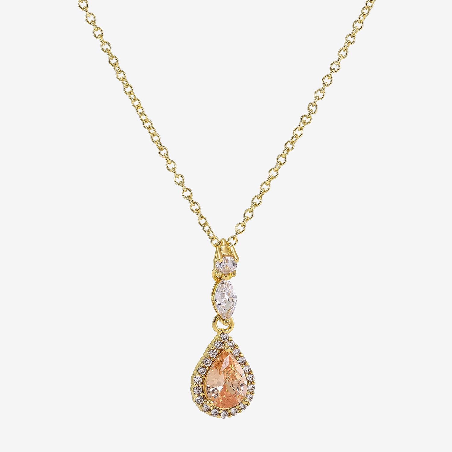 Sparkle Allure Halo Womens Champagne Cubic Zirconia 14K Gold Over Brass Pear 16 Inch Pendant Necklace