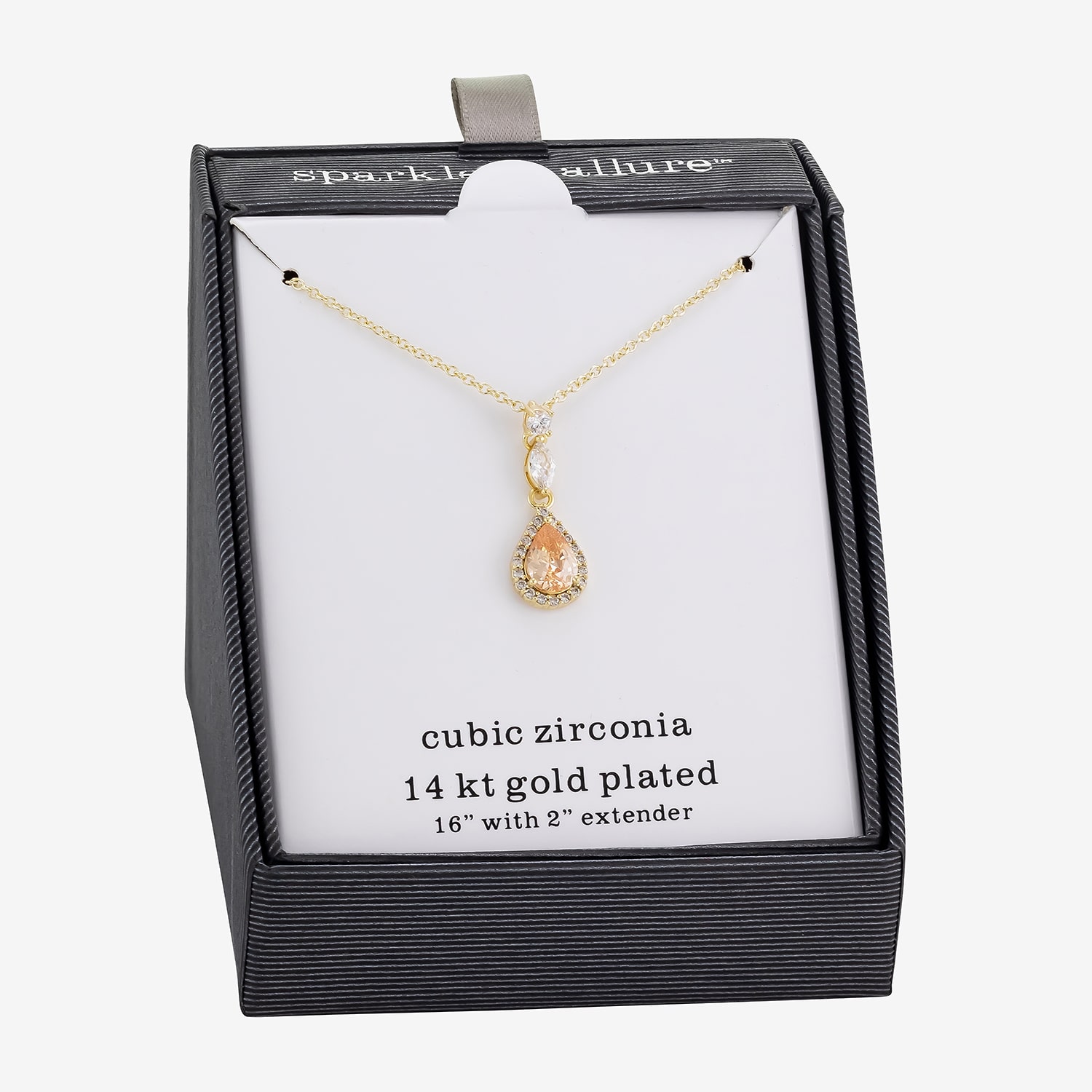 Sparkle Allure Halo Womens Champagne Cubic Zirconia 14K Gold Over Brass Pear 16 Inch Pendant Necklace