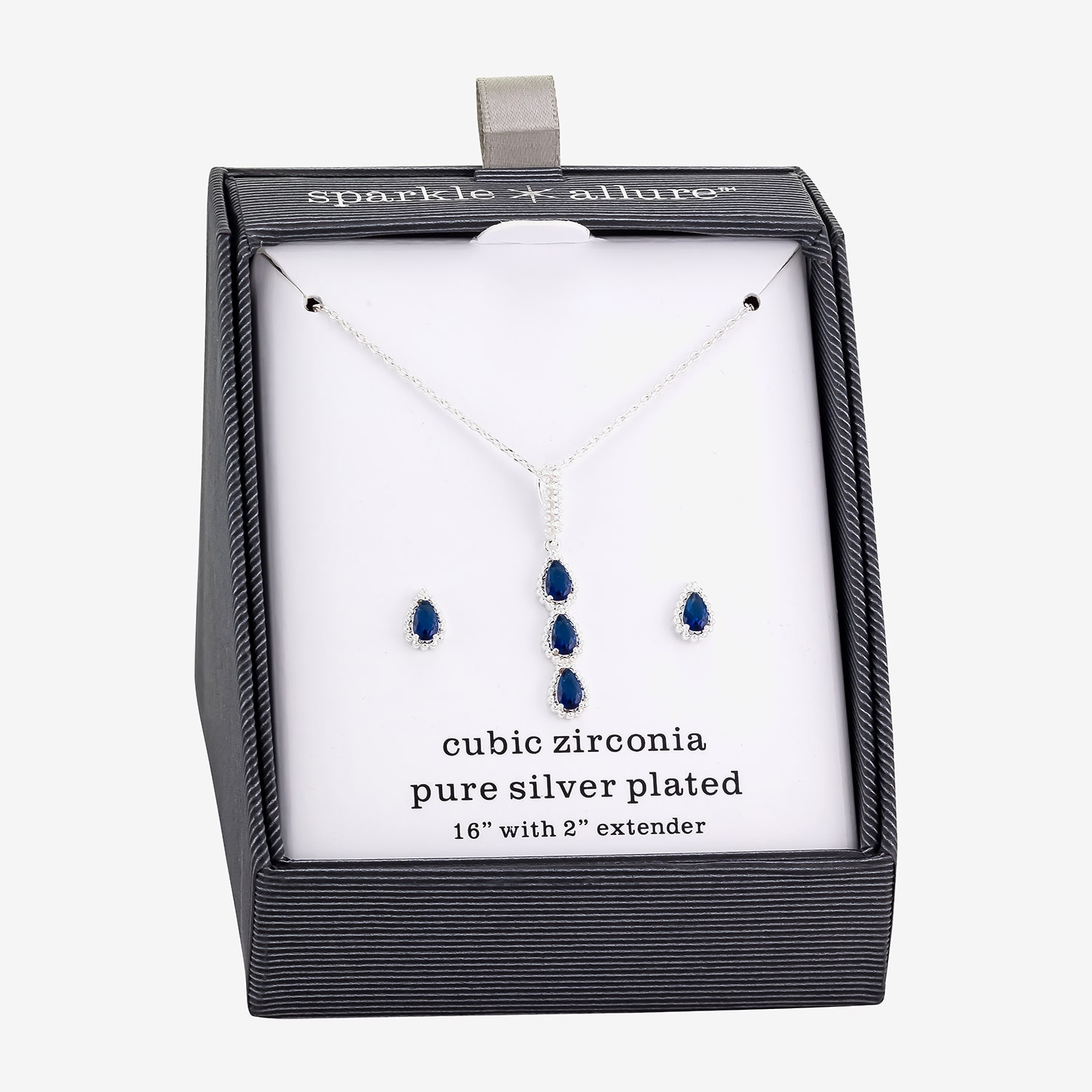 Sparkle Allure Halo Womens Blue Cubic Zirconia Pure Silver Over Brass Pear 2-pc. Jewelry Set