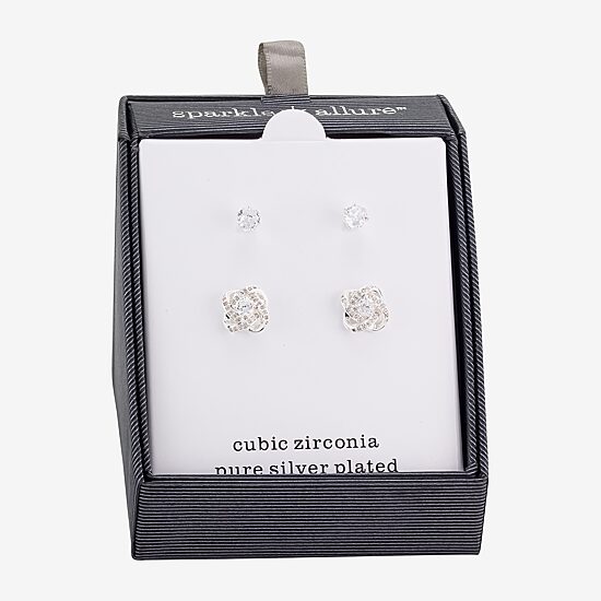 Sparkle Allure Womens Cubic Zirconia Round 2 Pair Earring Set