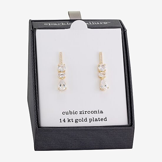 Sparkle Allure Womens Cubic Zirconia 14K Gold Over Brass Drop Earrings