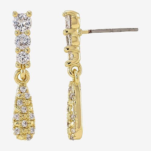 Sparkle Allure Womens Cubic Zirconia 14K Gold Over Brass Drop Earrings, One Size