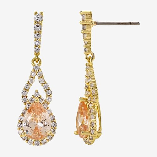 Sparkle Allure Womens Champagne Cubic Zirconia 14K Gold Over Brass Drop Earrings, One Size