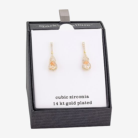Sparkle Allure Womens Champagne Cubic Zirconia 14K Gold Over Brass Drop Earrings