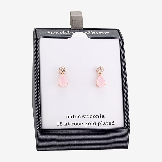 Sparkle Allure Womens Pink Cubic Zirconia 18K Rose Gold Over Brass Flower Drop Earrings