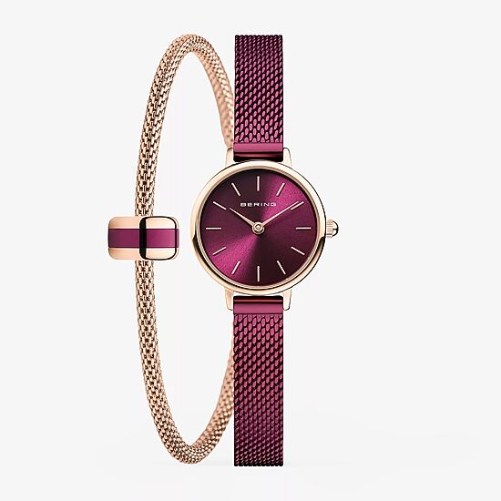 Bering Womens Purple Stainless Steel 2-pc. Watch Boxed Set 11022-969gh1