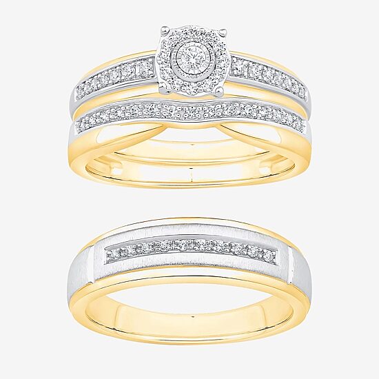 Unisex Adult 1/3 CT. T.W. Natural White Diamond 10K Two Tone Gold Side Stone Halo Bridal Set
