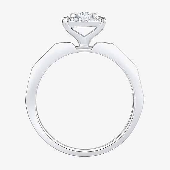 Unisex Adult 3/8 CT. T.W. Natural White Diamond 10K Gold Halo Side Stone Ring Set