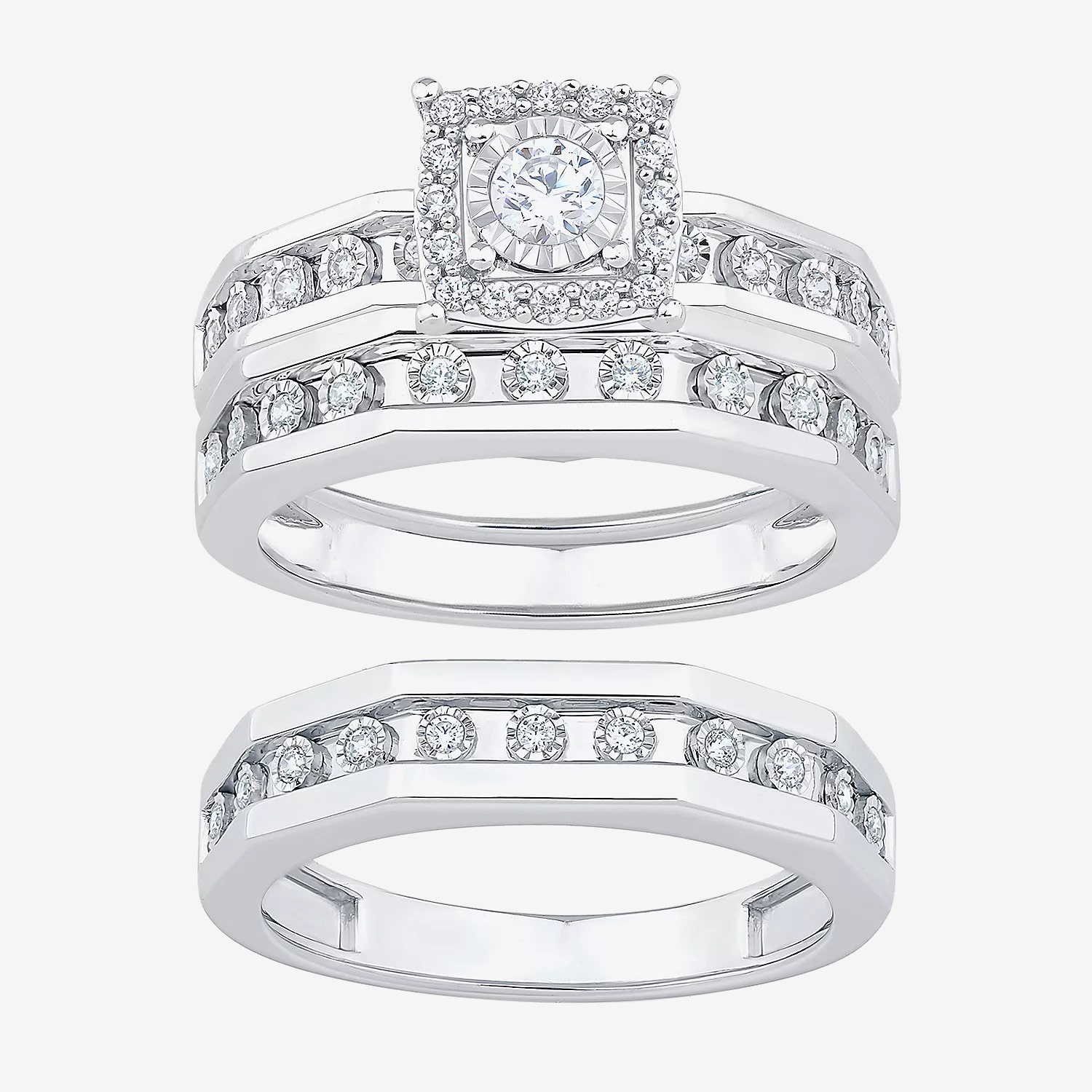 Unisex Adult 3/8 CT. T.W. Natural White Diamond 10K Gold Halo Side Stone Ring Set