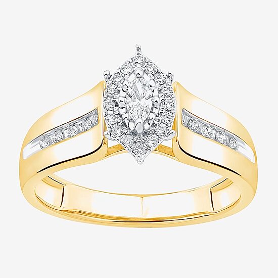 Unisex Adult 3/8 CT. T.W. Natural White Diamond 10K Gold Marquise Side Stone Halo Bridal Set