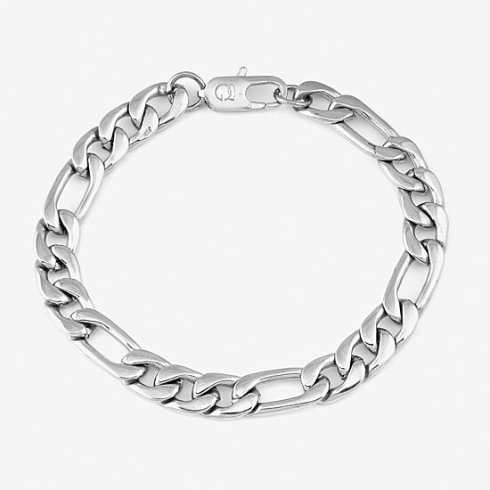 Mens Stainless Steel 9 Inch Solid Figaro Chain Bracelet
