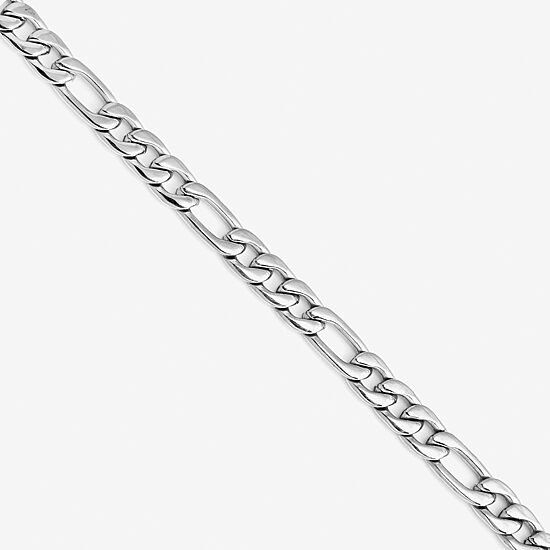 Mens Stainless Steel 11 Inch Solid Figaro Chain Bracelet